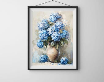 Blue Hydrangea Flower Wall Art Print | Digital Download Poster | Printable Botanical Home Decor