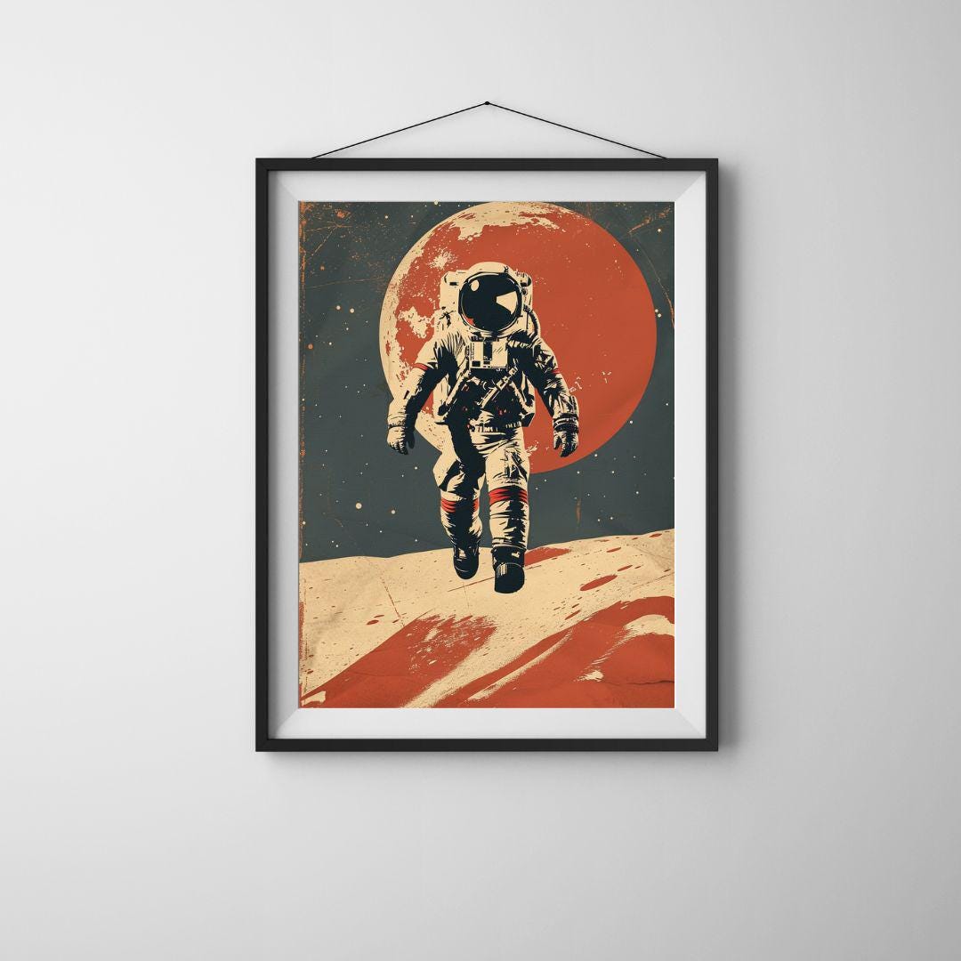 Vintage Astronaut Poster Printable | Retro Space Wall Art Digital ...