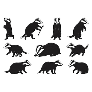 以下が含まれることがあります： さまざまなポーズのシロクマの白黒イラストのコレクション。シロクマは、立ったり、歩いたり、横になったりしており、特徴的な縞模様の顔と頑丈な体格をしています。画像は白い背景に設定されています。