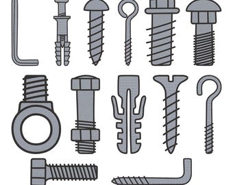 Screw Tool Bolt Nut Embroidery Design, Hardware Tool Bolt Nut Machine Embroidery File, 13 Design, 9 Size, Instant Download