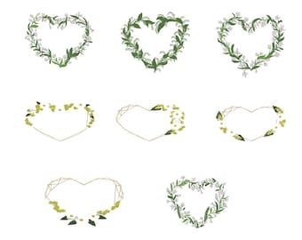 Heart Embroidery Design, Elegant Botanical Love Frame Machine Embroidery File, 8 Design, 9 Size, Instant Download