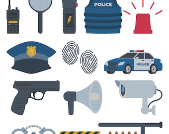 Police Enforcement Element Embroidery Design, Law Enforcement Equipment Machine Embroidery File, 15 Design, 8 Size, Instant Download