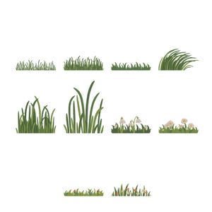 Desenho de bordado de grama, arquivo de bordado à máquina de paisagem natural, borda de gramado com flores para download instantâneo