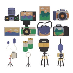 Maskinbroderidesign för kamera och projektor, broderi med stativ, broderidesign för fotostudio, digital nedladdning direkt