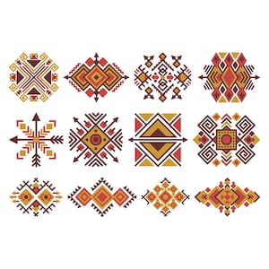 Geometrisk tribal aztekisk broderidesign, aztekisk folklig tribal maskinbroderifil, 12 designer, 9 storlekar, omedelbar nedladdning