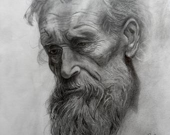 An old man.  鉛筆画 Pencil Sketch of an Old Man Relaxing With a Whiskey - Etsy
