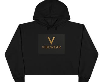 Vibewear gold V logo Crop Hoodie | minimalist logo, black