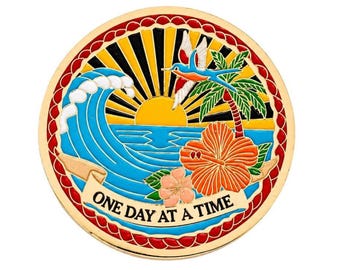 Ocean Bloom - 1,75" nuchterheidsmunt – Serenity Prayer Recovery Token | Emaille medaillon