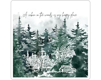 Cabin in the Woods watercolor forest sticker | Kiss-Cut Sticker