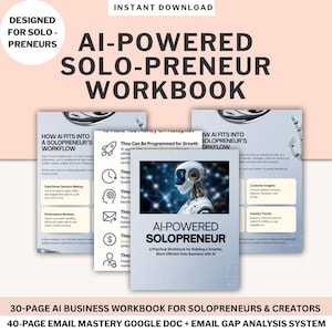 AI Solopreneur Workbook Digital Business Planner for Entrepreneur AI Strategy Guide Productivity Automation Template Online Business Startup image 1
