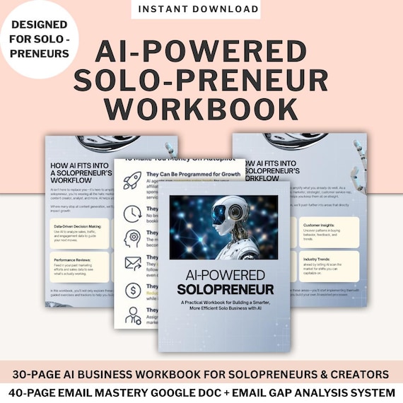 AI Solopreneur Workbook Digital Business Planner for Entrepreneur AI Strategy Guide Productivity Automation Template Online Business Startup