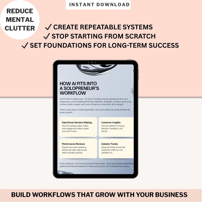 AI Solopreneur Workbook Digital Business Planner for Entrepreneur AI Strategy Guide Productivity Automation Template Online Business Startup image 3