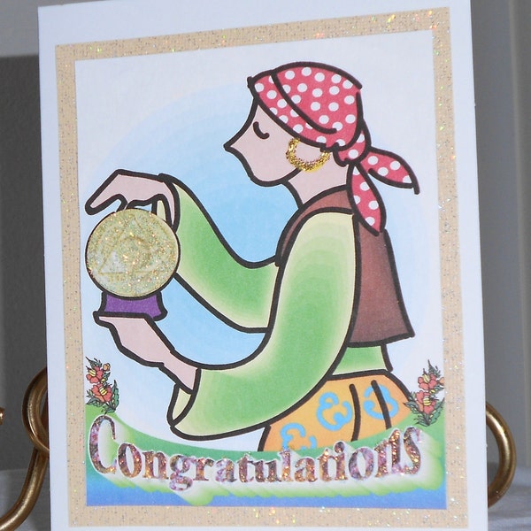 12 Step Recovery Congratulations Card Gypsy Holding Crystal Ball containing image of Token Free Shipping