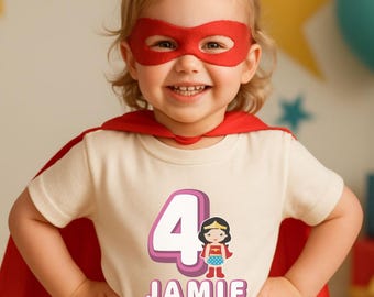Personalized Birthday Supergirl Tee Custom Name and Age Toddler Superhero Shirt