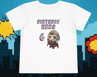 Personalized Toddler Birthday Hero Toddler T-Shirt | Thor Superhero Birthday Tee | Kids Comic Shirt