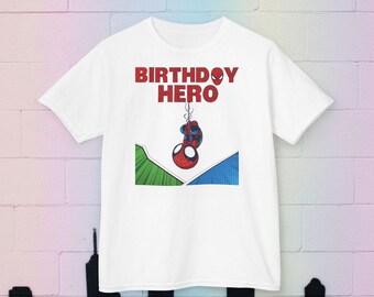 Youth Spiderman Superhero Birthday Tee - Birthday Hero Spider Mask & Web Rescue Shirt