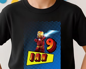 Camiseta de cumpleaños personalizada unisex de Iron Man para jóvenes / Camiseta de cumpleaños de superhéroes / Camiseta de cumpleaños de cómics para niños