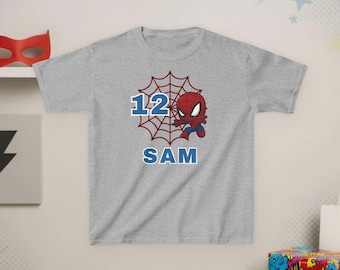 Youth Spiderman Birthday Shirt – Personalized Name & Age, Kids Superhero Birthday Tee