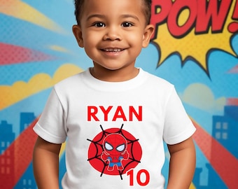 Chibi Spiderman Birthday Shirt for Kids – Personalized Name & Age, Cute Superhero Birthday Tee