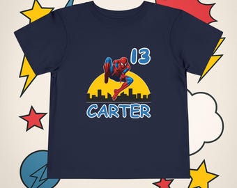 Personalized Toddler Spiderman Birthday Shirt  Superhero Spiderman Birthday Shirt Custom Name & Age Tee Hero Team Birthday Shirt for Kids