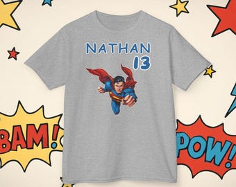 Personalized Youth Superhero Shirt | Superman Birthday | Custom Name & Age Tee | Hero Team Birthday