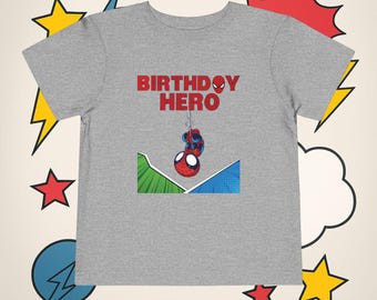 Toddler Spiderman Superhero Birthday Tee - Birthday Hero Spider Mask & Web Rescue Shirt