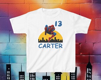 Personalized Spiderman Birthday Shirt for Kids – Custom Name & Age, Youth Superhero Birthday Tee