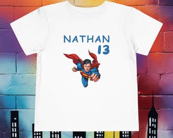 Personalized Toddler Superman Birthday Shirt | Superhero Superman Birthday Shirt | Custom Name & Age Tee | Hero Team Birthday Shirt for Kids