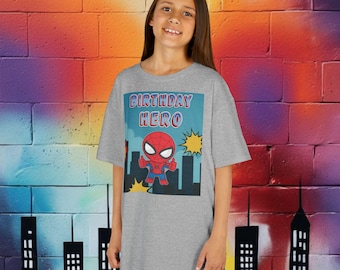 Personalized Youth Spiderman Birthday Tee  Superhero Birthday Hero Graphic Shirt for Kids