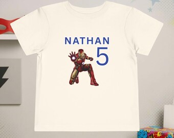 Personalized Toddler Iron Man Birthday Shirt | Custom Name & Age Superhero Tee | Birthday Hero Toddler T-Shirt