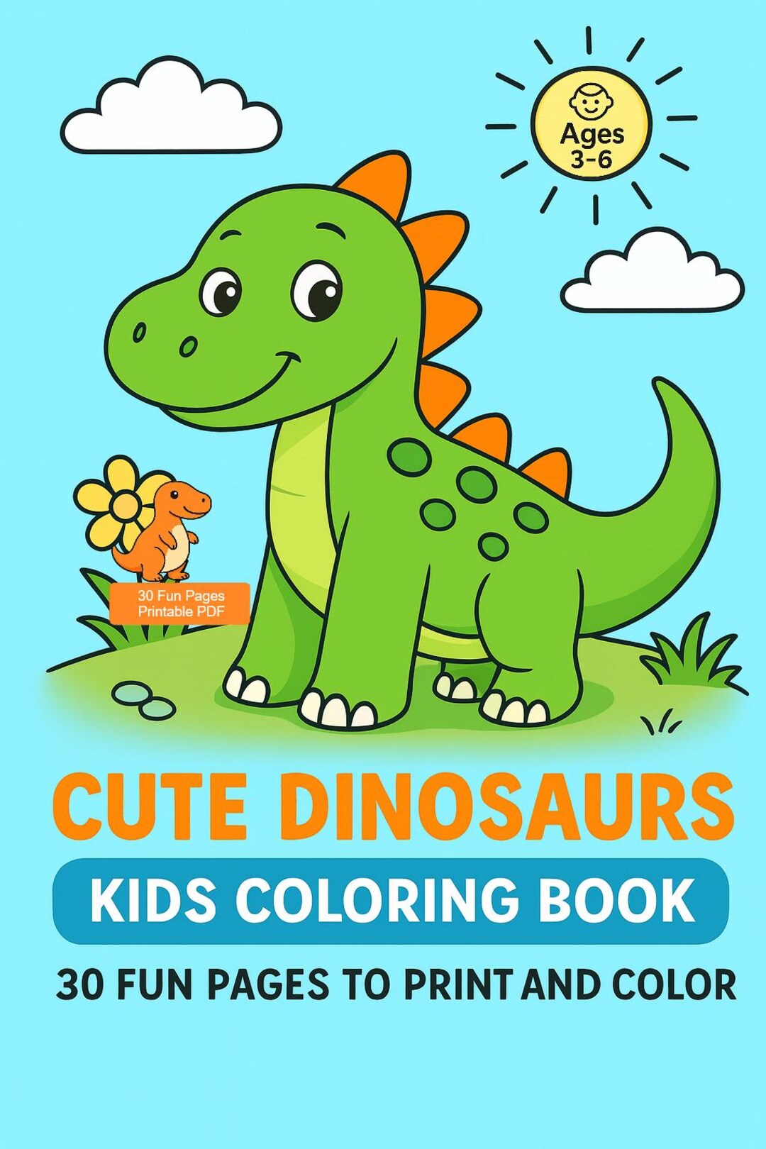 Cute Dinosaurs Coloring Book for Kids | 30 Fun Printable Pages | PDF ...