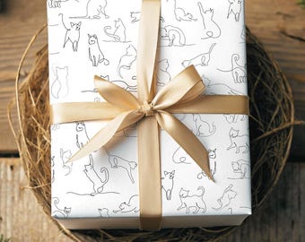 Cat Gift Wrap Birthday Presents Eco-Friendly Wrapping Paper Holiday Gift Wrap Cat Person Gift for Cat Owner Cat Drawing Design Cat lover