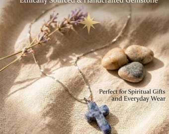 Natürliche Lapislazuli Kreuz Halskette, Celestial Blue, Wisdom Truth Anhänger