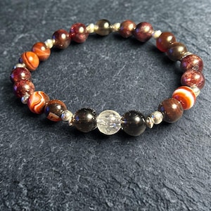 Virgo Zodiac Bracelet | Clear Quartz, Sardonyx & Garnet | Dark Luxe Zodiac – The Architect