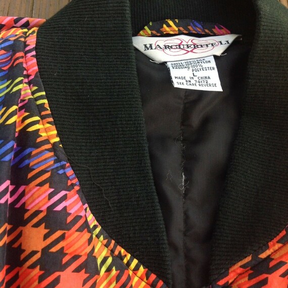 Vtg Marguerite Li Black Houndstooth Silk Bomber J… - image 2