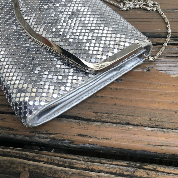 Vintage Silver Mesh Purse Handbag Bag Disco Envel… - image 4