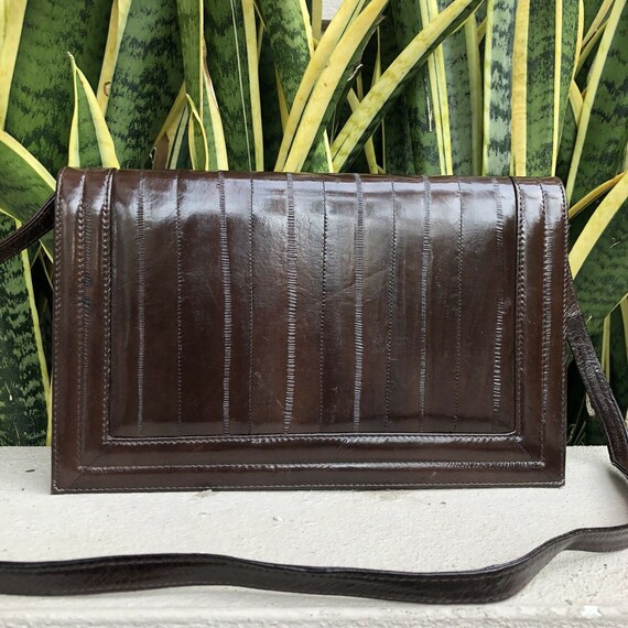 Vintage Brown Leather Eel Snakeskin Purse Envelop… - image 4