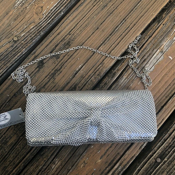 Vintage Jessica McClintock Silver Mesh Bow Purse … - image 2