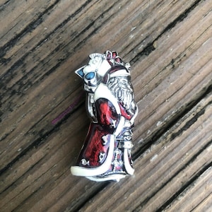 Vintage Santa Claus Christmas Enamel Brooch Red Green White Silver Pin Holiday Jewelry