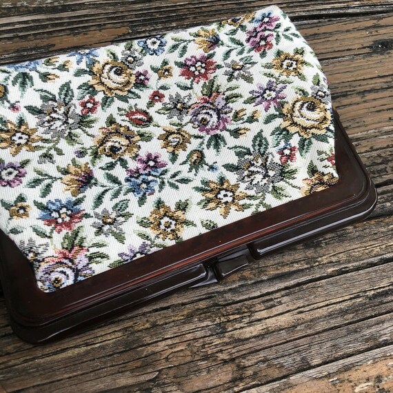 Vintage Cream Floral Tapestry Purse Handbag Bag C… - image 9