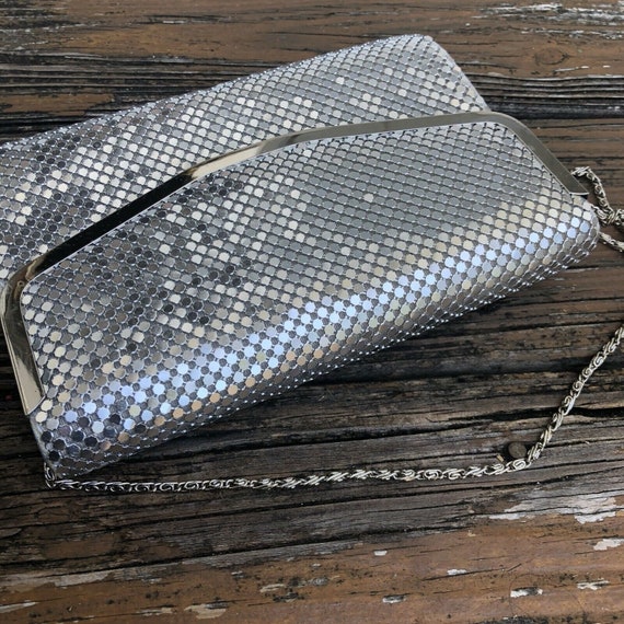 Vintage Silver Mesh Purse Handbag Bag Disco Envel… - image 8