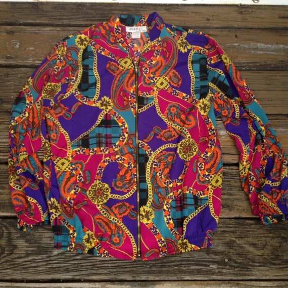 Vtg Truffles YB Floral Bomber Jacket M Medium Ora… - image 1