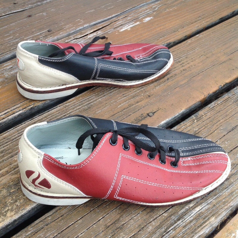 red and blue bowling shoes