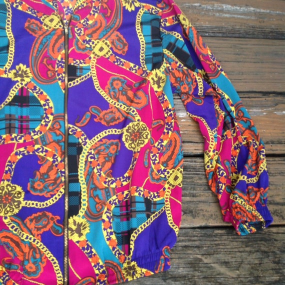 Vtg Truffles YB Floral Bomber Jacket M Medium Ora… - image 2