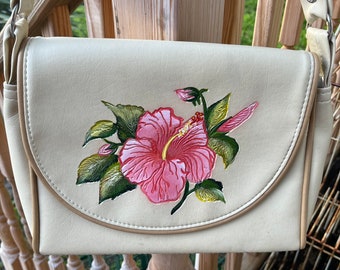 The Original Florida Keys Pink Hibiscus Floral Purse Handbag Shoulder Bag Vtg 70s 80s Vintage 1970s 1980s