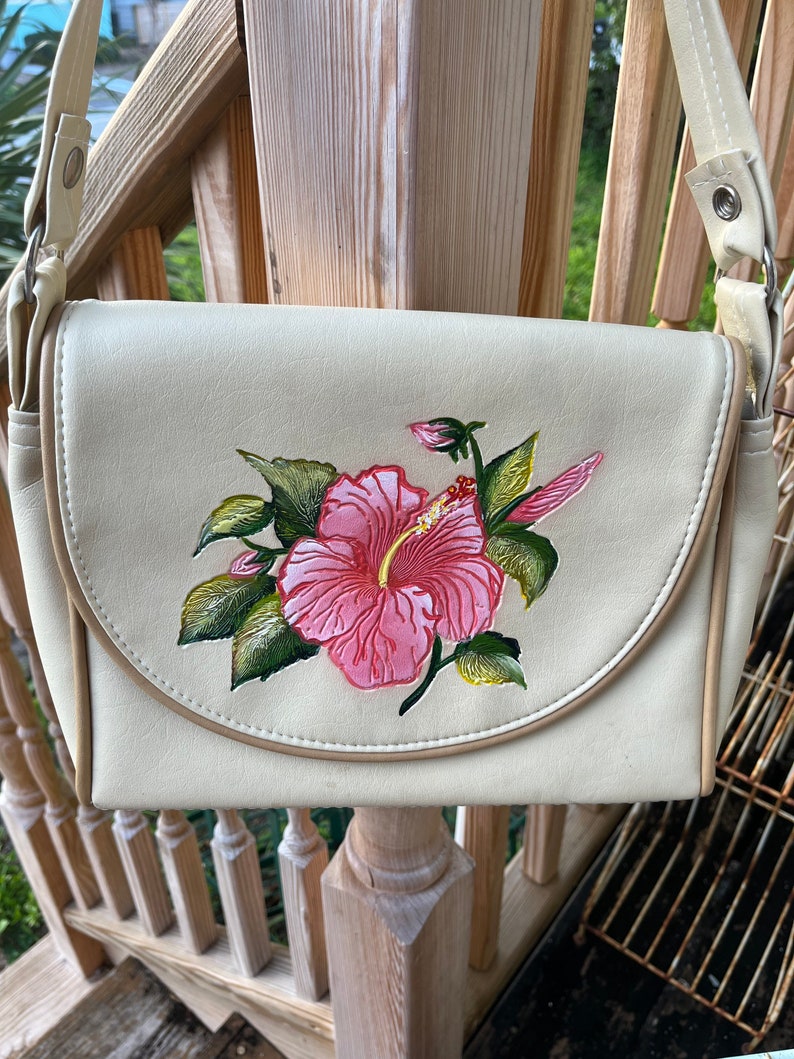 The Original Florida Keys Pink Hibiscus Floral Purse Handbag Shoulder Bag Vtg 70s 80s Vintage 1970s 1980s image 1