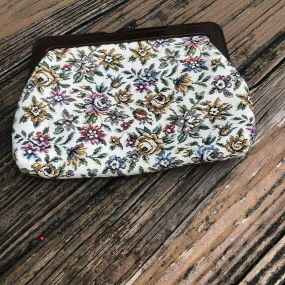 Vintage Cream Floral Tapestry Purse Handbag Bag C… - image 8