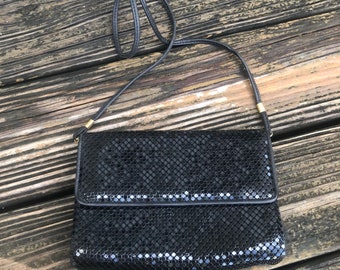 Vintage Whiting & Davis Black Gold Metal Mesh Purse Handbag Bag Disco Clutch Vtg 70s 80s 1970s 1980s