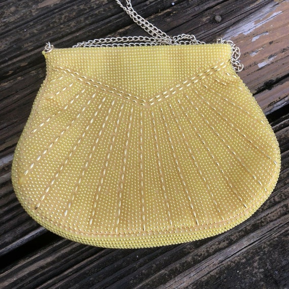 Vtg Yellow Gold Corde Art Deco Bead Purse Evening… - image 3