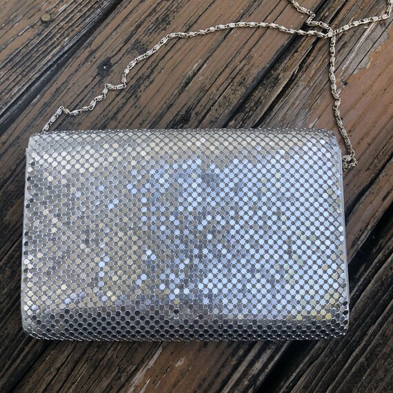 Vintage Silver Mesh Purse Handbag Bag Disco Envel… - image 6